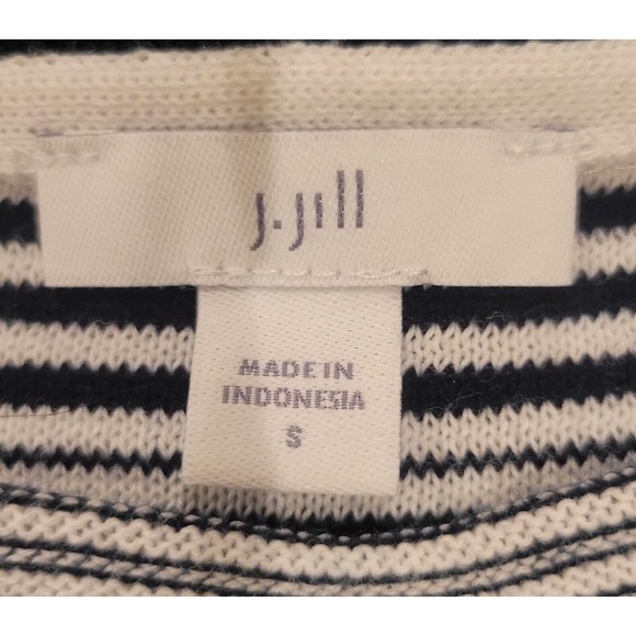J. Jill Striped Knit Sweater Top Cotton Black White 3/4 Sleeve Boxy Size Small - Picture 3 of 9